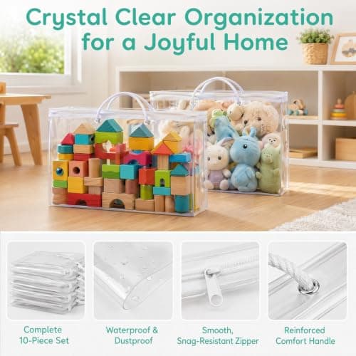 10 Pack Clear Toy Storage Bags 40x30x10cm Waterproof PVC Toy Organiser Bags — view 3