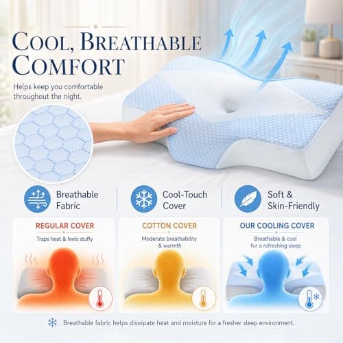 Hydomi Memory Foam Neck Support Pillow for Neck and Shoulder Pain Sleeping with Cooling Pillowcase: Ergonomic Cervical Pillow 5X Pain Relief - Contour Bed Pillows for Side Back Stomach Sleepers — view 6