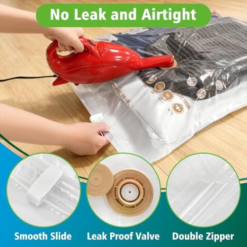 Storage Master Space Saver Bags for Travel and Home Reusable Vacuum Storage Bags Save 80% More Storage Space (12, M) — view 3