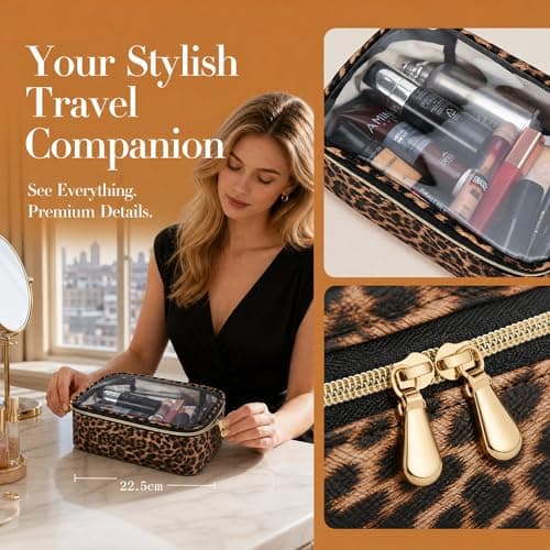 Makeup Bag for Women, Travel Makeup Bag Waterproof Transparent Cosmetic Bag Portable Organizer for Toiletries Skincare Makeup, Ideal for Travel, Business Trips, Gym & Daily Use — view 3