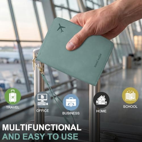 AOOSU Travel Wallet, Family Passport Holder, RFID Blocking Travel Accessories Document Organiser, Travels Document Holder for Tickets Waterproof Cover Holiday Essentials Case for Man Woman Light Blue — view 6