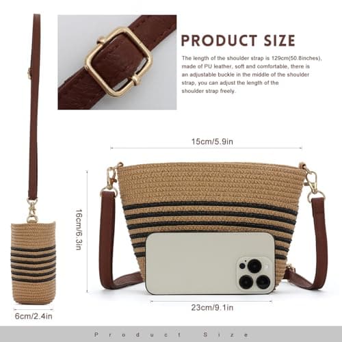 EVEOUT Small Straw Crossbody Bag Women Girl Summer Boho Cute Raffia Woven Basket Shoulder Bag for Beach Holiday — view 3