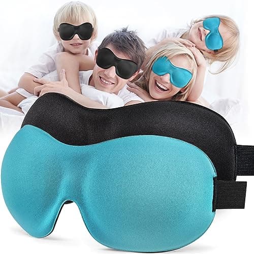 Sleep Mask Invisible Alar Deep Orbit 3D Eye Mask Ultra Lightweight & Comfortable Sleeping Mask Eye Sleep Mask for Travel, Nap, Shift Works (Blue&Black, 2 Count（Pack of 1) — view 2