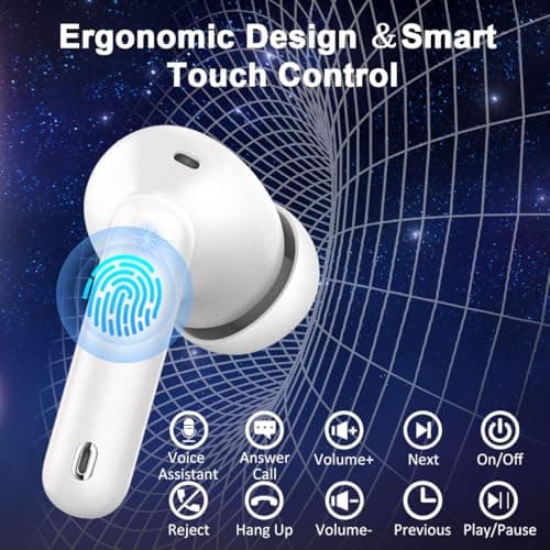 Wireless Earbuds, Bluetooth 5.4 Headphones with 4 ENC Noise Cancelling Microphone, Ear buds HiFi Stereo Deep Bass, Bluetooth Earphones 40H Playtime LED Display, IP7 Waterproof Touch Control, White — view 6