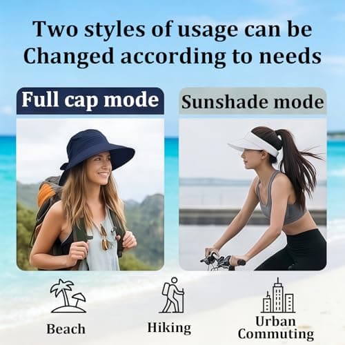 OTKARXUS Sun Hats for Women UK,1Pc 2 in 1 Foldable Ladies Sun Hat,Wide Brim UV Sun Protection Summer Beach Hat for Travel & Outdoor (Grey) — view 3