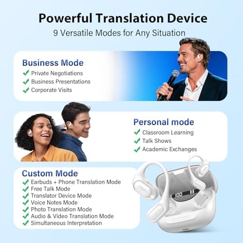 AI Language Translation Earbuds Real Time, 4-in-1 Bluetooth 5.4 Translator Earbuds, Supports 164 Languages & 7 Translation Modes with AI App, 50H Translator Device, Ideal for Travel/Business/Leaning — view 6