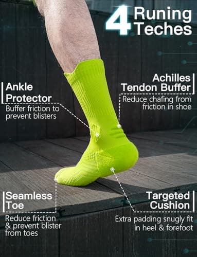 Juclise Compression Running Crew Socks Coolmax Bamboo Moisture Wicking Cushioned Anti-Blister Walking Hiking Tennis sports trainer gym golf support Neon Green 8-12 — view 5