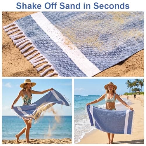 AOOTE Turkish Beach Towel, 100×180cm Turkish Cotton Beach Towel, Sand-Free Beachs Towels & Blanket, Lightweight Absorbent Quick Dry, Sand Free Towels for Swimming, Bath, Gym and Travel, Dark Blue — view 4