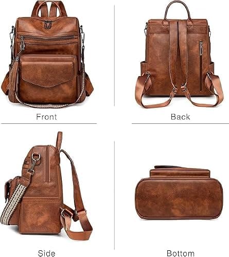 BOHJPIS Women Backpack Anti-Theft Lightweight Waterproof PU Fashion Travel Multipurpose Convertible Purse Shoulder Bag Handbag Backpack (Brown) — view 5