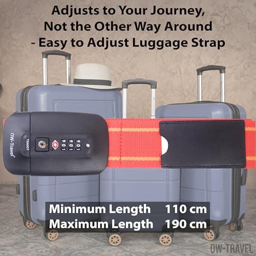 OW-Travel Lockable Luggage Straps for Suitcases with TSA Lock, Red/Yellow — view 5