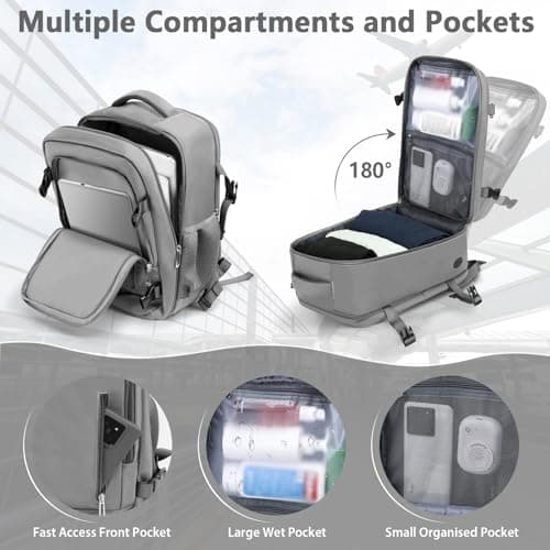 OTAHGK Cabin Bags 40×30×20 for Ryanair Underseat Carry-ons Travel Backpack Hand Luggage Bag Cabin Size 24L Flight Rucksack Casual Daypack School Office Work Backpack Fit 14 Inch Laptop-Grey — view 3