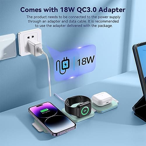ZUMSEY 3 in 1 Wireless Charging Station for Apple, Wireless Charger for iPhone 17 Pro Max/16/15/14/13/12, Travel Wireless Charger for Apple Watch Ultra 3/11/10/9/Ultra 2/Ultra, for AirPods Pro 3/4/3/2 — view 4