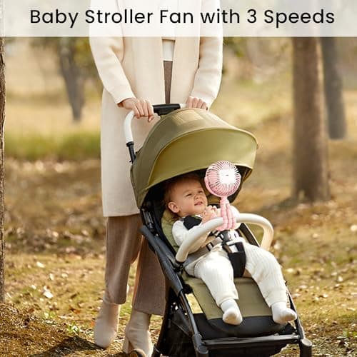Pram Fan Clip on Stroller, Portable Clip on Fan with 3 Speeds & Night Light, 500mAh USB Rechargeable Stroller Fans, Mini Handheld Baby Fans for Pram Buggy Pushchair Car Bike Camping Travel (Black) — view 4