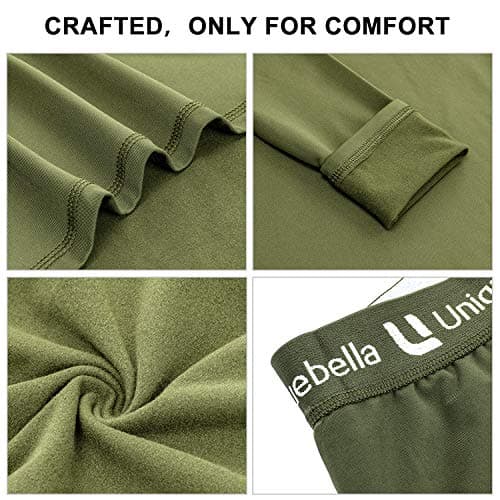 UNIQUEBELLA Mens Thermal Underwear Set Long Sleeve Tops Long Johns Thermal Base Layer Bottom Fleece Lined Quick Drying, Green 1, M — view 5