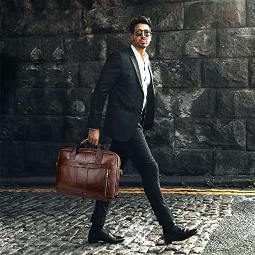 BAGZY Leather Laptop Bag for Men - 15.6 Inch Briefcase Messenger Shoulder Bag for Business & Office (Black) — view 3