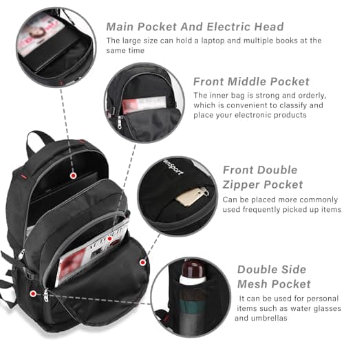 hjwanyin Travel Backpack Durable & Water Resistant, Day Pack Backpack, Breathable Padded Back & Straps, Unisex Durable Handy Daypack for School Work Hiking Camping Travelling, Rucksack for Men — view 4