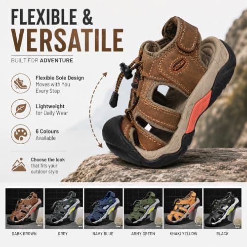 Hixingo Men's Sandals Closed Toe Wide Fit Size 5-13 UK, Leather Sandals for Men Summer Beach Slippers Lightweight Adjustable Strap Non-Slip Sole for Walking Pool Holiday (7258 Blue,8) — view 6