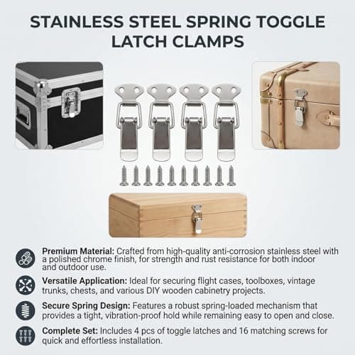 4 Pieces Crate Lock - Stainless Steel Quick Release with Screws, Box Lock for Furniture, Secure Lock for Boxes and Containers, Furniture Latch Snap Lock — view 6