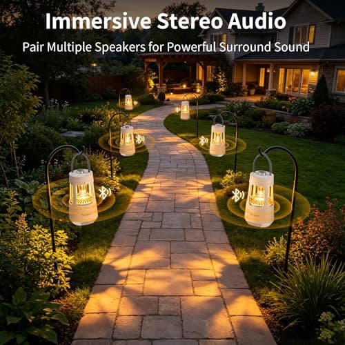 Camping Lantern Bluetooth Speaker, Outdoor Waterproof Wireless Speaker with Dual-Color Ambient Light, Bluetooth 5.3 Portable Speaker with TWS Stereo for Camping Patio Backyard (White) — view 5