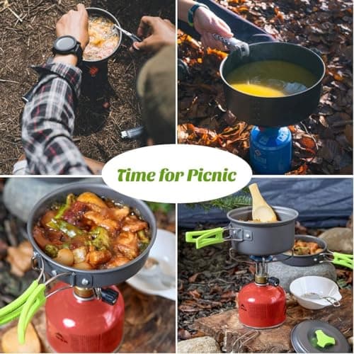 DWD® 0.8/1.2L Camp Kettle Camping Cookware Set Cooking Mess Kit Portable Backpacking Hiking Trekking Picnic Fishing Mountaineering Aluminum Camping Pots Pans Kettle Nylon Storage Bag for 2-3 People — view 6