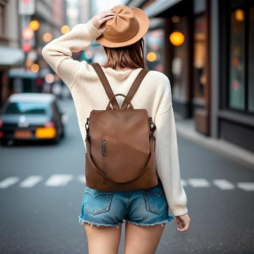 molshine Women PU Leather Backpack,Anti-Theft Travel Rucksack Fashion Casual Bag Shoulder Daypack Handbag Purse for Ladies Fits 13 inches Tablet Laptop (Brown) — view 2