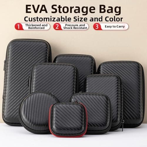 HomeVortex Carbon Fiber EVA Headphone Storage Case Hard Shell Shockproof Protective Box for 3C Electronics Cables Chargers Travel Organizer Black(11 * 6 * 3.5) — view 3