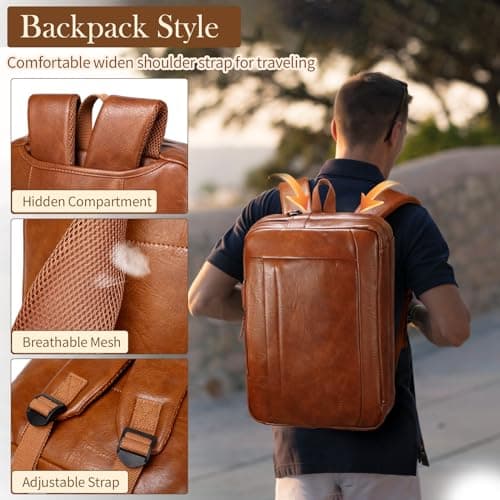 Stuery Faux Leather Messenger Bag for Men: 17.3 Inch Laptop Bag Briefcasen Convertible Backpack 3 in 1 Computer Handbags Work Bag Shoulder Crossbody Bags Office, Vintage Brown — view 6