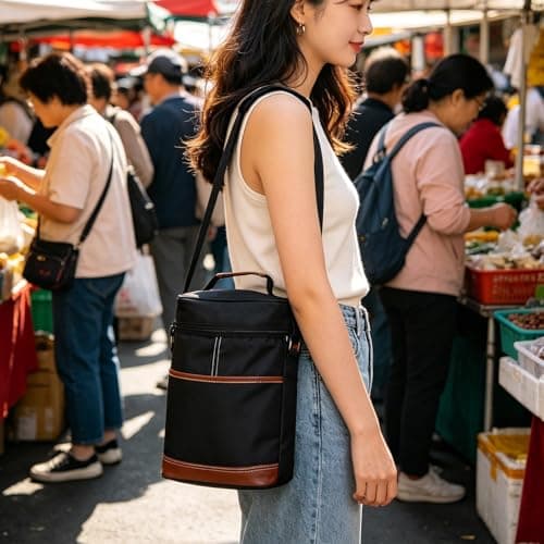 Insulated Wine Cooler Bag for 750ml Bottles Black Foldable — view 5