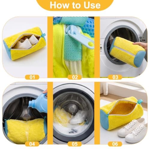 2PCS Shoe Washing Machine Bag, Zippered & Reusable Mesh Shoe Bag for Washing Machine, Shoe Cleaning Bag for Sneakers Canvas Tennis Running Shoes (Yellow) — view 4