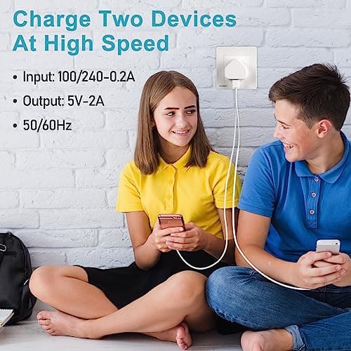 CHARGEWAY Dual Port USB Plug Adapter, 2.1A, Pack of 3, White, UK — view 5