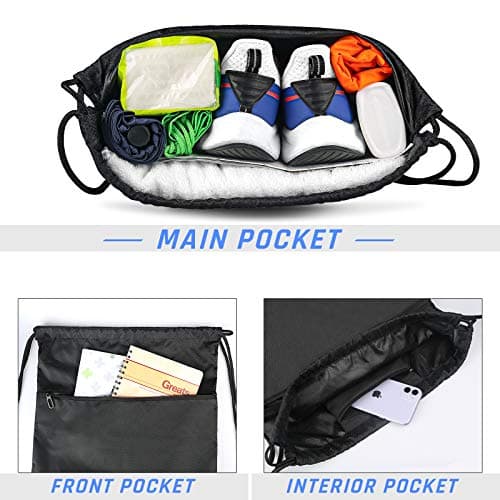 CHEPULA Drawstring Bags, Large Black Sports Backpack String Swim Drawstring Gym PE Bags for Women Men, Travel Beach Bag with Waterproof — view 3