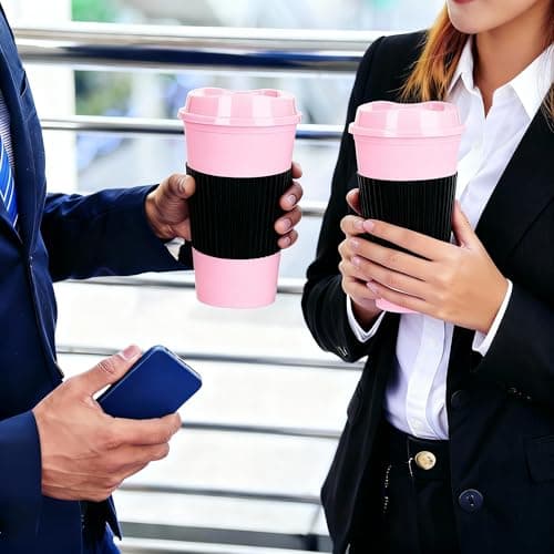 Yisituo Plastic Coffee Cups with Lids, 12 Pack 480ml Reusable Tumblers for Adults, for Hot & Cold Drinks, Microwaveable Travel Mugs (12, Pink) — view 4