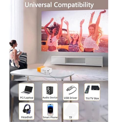 Generic Mini 1080P Full HD LED Projector, Portable Yellow White Home Theater Projector Eye Caring Soft Light HIFI Speaker Multi Port 100-240V for Kids Indoor Outdoor Camping Use (GB Plug) — view 2