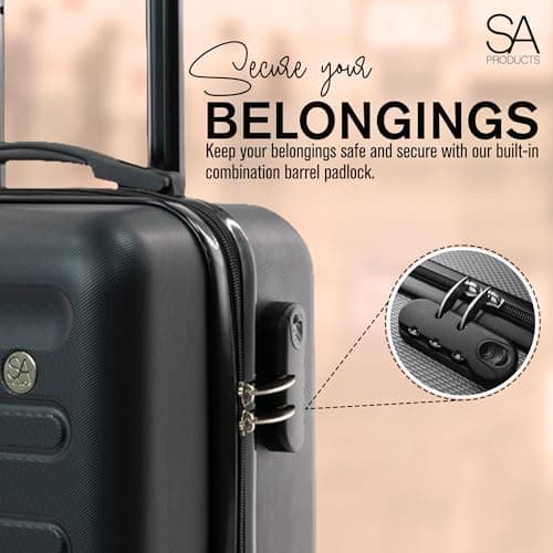 SA Products Cabin Suitcase - 34L Carry On Hard Shell Bag - 45x36x20 - Black — view 3