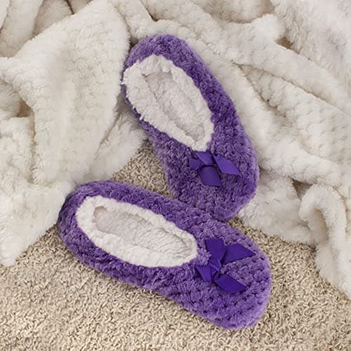 BambooMN Adult Super Soft Warm Cozy Fuzzy Soft Touch Sleeper Slippers Non-Slip Lined Socks – Lilac Spray – Large (UK Size 6-7) — view 3
