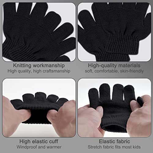 Baynetin 3Pcs Kids Winter Beanie Hat Scarf Gloves Set for 1-5 Years Old Boys Girls. Winter Accessories Sets for Children Outdoor Sports, Knit Thick Warm Fleece Lined Thermal Sets (Black) — view 3