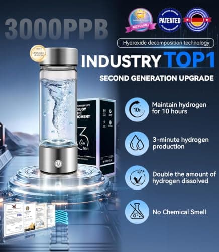 2026 NO.1 Upgraded Hydroh Hydrogen Water Bottle Uk【48h H₂ Power – Zero Perm】Hydro Water Bottle【3000PPB H₂ – 3x w/SPE/PEM】100% Leakproof NCE Nano Electrolysis【Silver】 — view 2