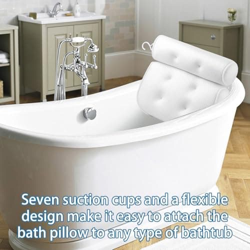 Bath Pillows for Head and Neck, Waterproof Bath Cushion with 6 Suction Cups, Soft Bathtub Pillow for Relaxing Bath, Fits Most Bathtubs (White, 35x33x5cm) — view 5