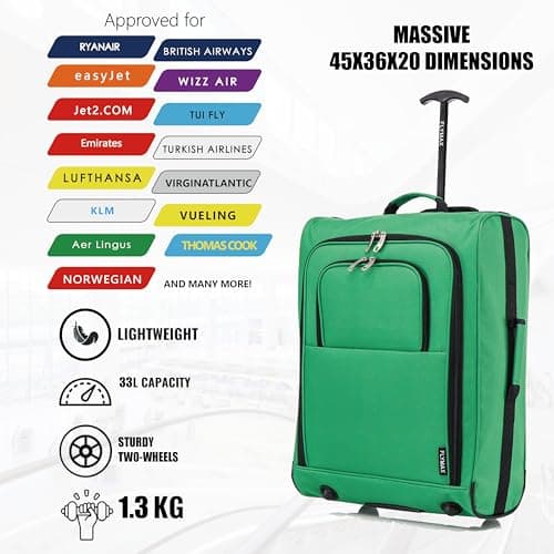 Easyjet 45x36x20 Carry on Suitcase Approved Underseat Cabin Bag Case Lightweight Hand Luggage 1.3kg 33L Green — view 6