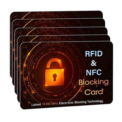 SAITECH IT 5 Pack Premium RFID Blocking Card, Protect Your Debit & Credit Cards, Passport, Wallet, Purse from NFC Contactless Theft for Men & Women - Orange Black