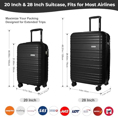 Luggage Depot 2 Piece Suitcase Set, Cabin and Large Checked, TSA Black — view 2