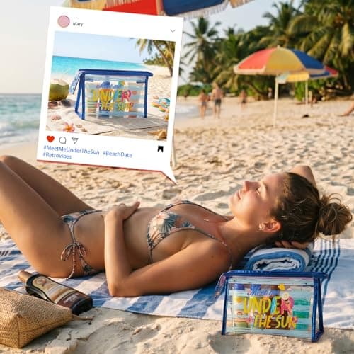 COSHAYSOO Sunscreen Bag Clear Makeup Toiletry Pouch Beach Vacation Essentials for Women Teen Girls Trip Gifts Summer Pool Travel Must Have Accessories Waterproof Stuff, Multi-Under the Sun, Swim — view 3