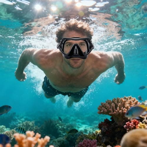 Adult Diving Mask with Nose Cover Anti-fog, HD Tempered Glass Snorkel Mask with Clear 180° Panoramic View, No Leak Swim Pool Goggles for Women Men Youth Unisex Snorkeling Freediving — view 5