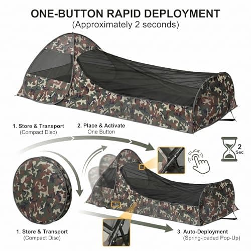 Ameble Bivy Tent, Tent, 2-second Quick Setup Mosquito Net, Portable One-man Net For Camping & Hiking - Camouflage Bivy, Bivvy, One Man, Mosquito — view 2