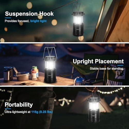 ILEEDear Camping Lamp, Battery Operated, Portable Ultra Bright LED Lantern, Foldable Camping Hanging Lamp, Survival Kit, for Hiking, Camping, Emergency Equipment, Power Failure etc. Pack of 4 — view 6