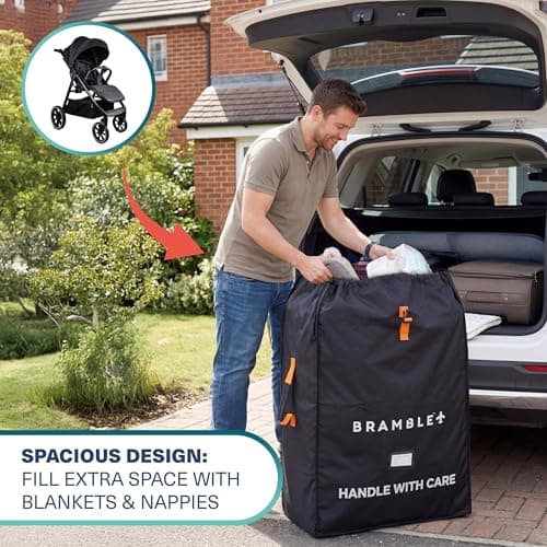 Bramble - Stroller Bag for Airplane Gate Check - Water Resistant Ballistic Nylon Pushchair Travel Bag with Padded Neoprene Straps, Carry Pouch & ID Window - 90 x 60 x 35cm (Black) — view 5