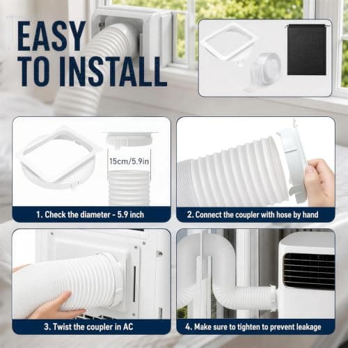 Portable Air Conditioner Exhaust Hose Adapter, 15cm/5.9in Square to Round Window Coupler Connector for Air Conditioner, with Strong Nano Tape & Travel Storage Pouch for Accessories (White#02) — view 4