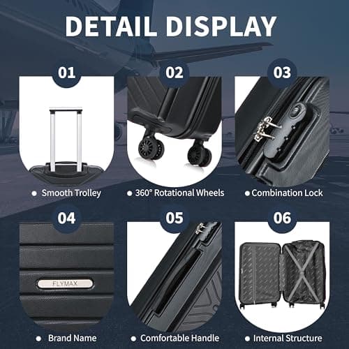 FLYMAX 56x45x25 British Airways EasyJet Cabin Bag Carry on Suitcase Hand Luiggage Exact FIT Hard Shell Cabin Suitcase Only 3kg + 3 Digit Lock + Telescopic Handle Lightweight 4 Wheel Suitcase 57 Litre — view 3