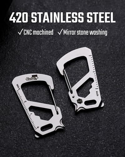 KeyUnity KS00S Carabiner Clip Multitool Stainless Steel 7 Tools in 1,Quick Release Clasp,Wrench,Cross Screwdriver, Slotted Screwdriver,Bottle Opener,Ruler,Key Holder (Silver,Small) — view 2
