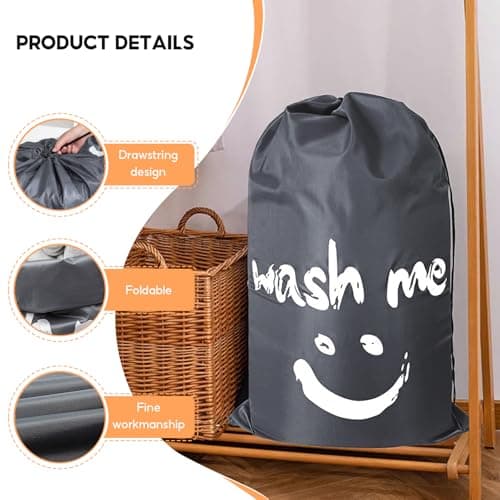2 Pack Large Laundry Bags, Machine Washable Dirty Clothes Organizer, Portable Travel Laundry Bag with Drawstring Cord, Travels Laundry Bags for Dirty Clothes for Travel Home(24" x 36") — view 3
